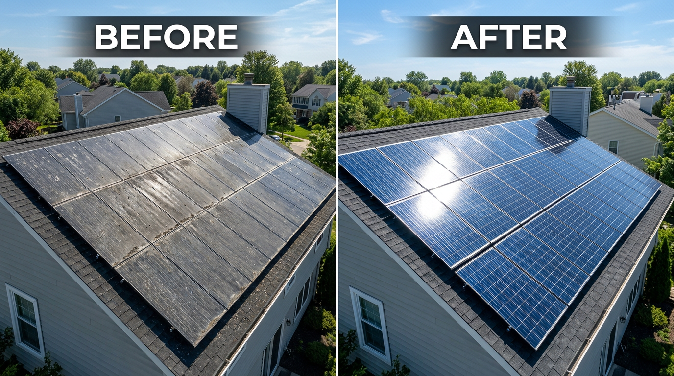Solar Panel Cleaning Before and After